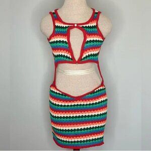 Women's Crochet Rainbow Mini Cut Out Dress Size Medium